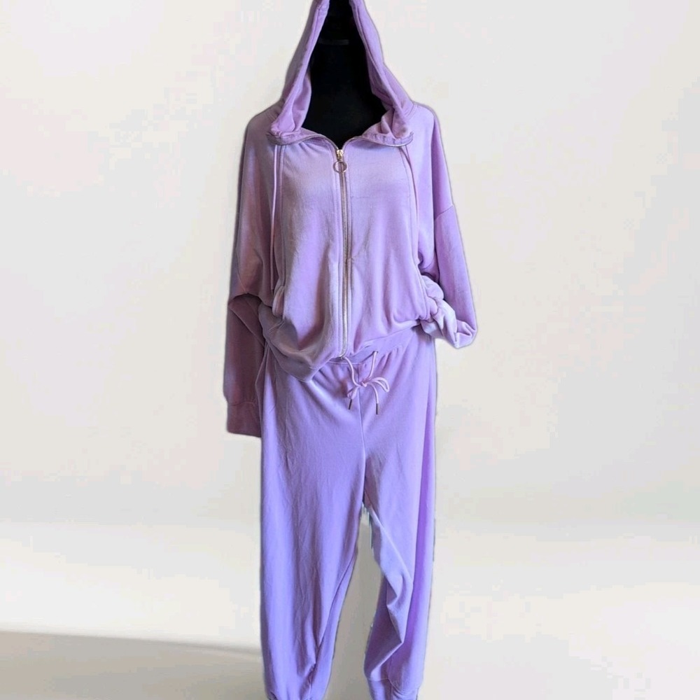 Truth by Republic Womens Velour Tracksuit Set Lilac Hoodie Joggers 2pc Sz XL NWT